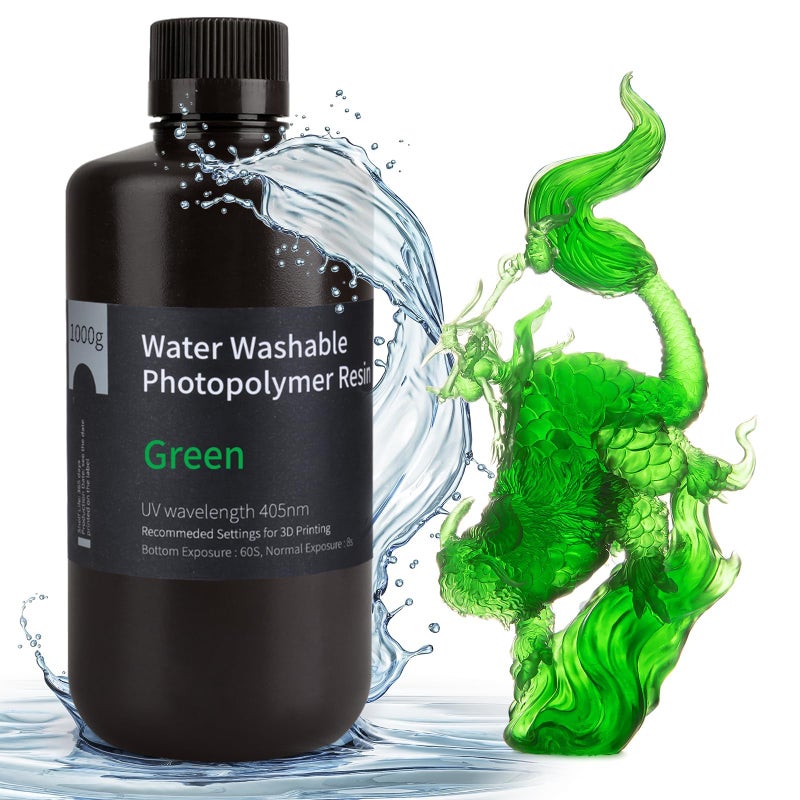 ELEGOO Water Washable 3D Printer Resin LCD UV-Curing Resin 405nm Standard Photopolymer Resin for Mars Saturn Jupiter MSLA DLP LCD 3D Printing 1000Gram Clear Green - Image 1